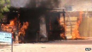 Screen grab of video said to show a bar in Timbuktu being burnt