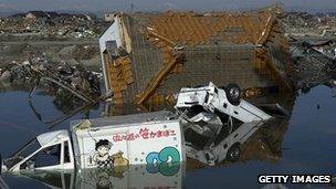 Rubble following last year's tsunami