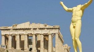 Statue and ruin in Greece