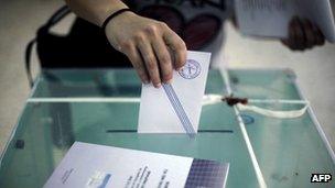 Person voting in Greece, 6 May 2012