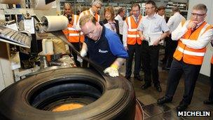 Business Minister Mark Prisk at the Stoke-on-Trent Michelin factory