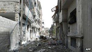 Destruction in the Syrian city of Homs on 22 May 2012