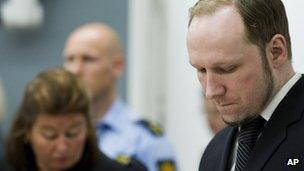 Anders Behring Breivik in court in Oslo, 23 May