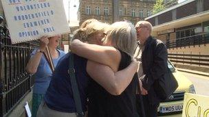 Campaigners outside Huddersfield Town Hall