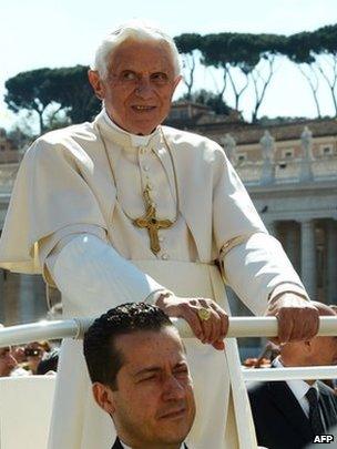 The Pope's ex-butler Paolo Gabriele sits in the Popemobile on 18 April 2012