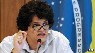 Environment Minister Izabella Teixeira at a news conference in Brasilia