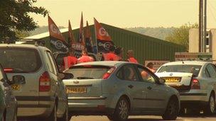 Picket line outside recycling site