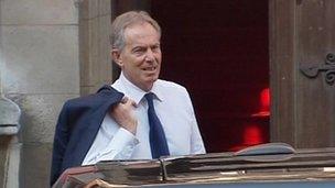 Tony Blair arriving at Leveson Inquiry