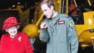 The Queen with Prince William at RAF Valley