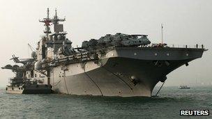 The USS Essex, a US Navy amphibious assault ship, arrives in Hong Kong on 16 November 2010 (file image)