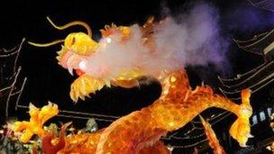 Chinese dragon with water vapour billowing from its mouth