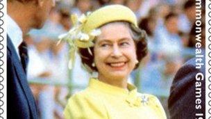 The Queen at the Commonwealth Games in a stamp