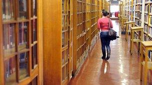 Student in library