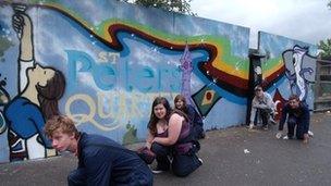 The Olympic mural on hoardings in Macklin Street