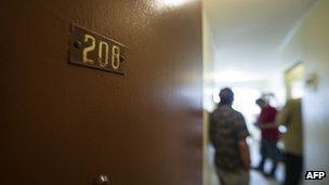 The front door of Luka Rocco Magnotta's apartment in Montreal, Canada 31 May 2012