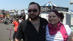 Mark Sayle and Voirrey Clague by the beer tent on Douglas Promenade