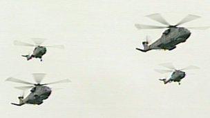 Helicopters in diamond formation