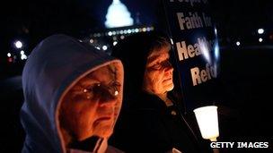 Sisters of the Leadership Conference of the Women Religious hold a vigil in support of the public option on healthcare reform, Washington, DC 8 December 2009