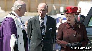 Royal visit 2005: Bailiff Sir de Vic Carey, Prince Philip and Queen Elizabeth