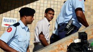 Avinash Treebhoowon, 30, arrives at the Supreme Court in Port Louis