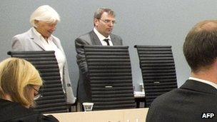 Lay judge Ernst Henning Eielsen (R) in court during the trial of Anders Behring Breivik in Oslo