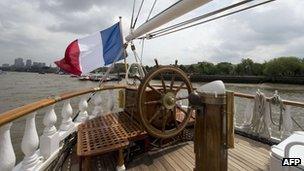 A 19th-Century French ship called The Belem is pictured on the River Thames in London, on 31 May, 2012