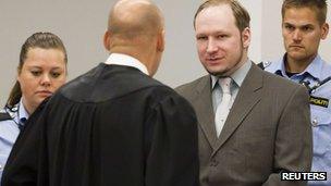 Anders Behring Breivik in court in Oslo, 4 June