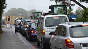 Traffic lights outside the entrance to Guernsey Airport