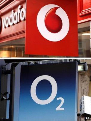 Vodfone shop and an O2 shop