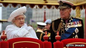 The Queen and Prince Phillip on the royal barge