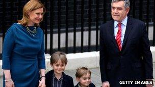 Gordon Brown leaving No 10 with his family in May 2010