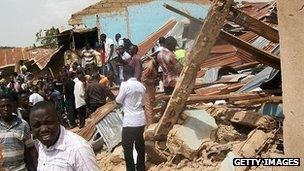 Ruins of church targeted by a suicide bombing in Jos