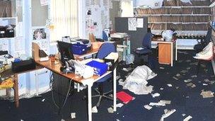 Flood damage inside Ystwyth Medical Centre in Aberystwyth