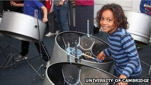 Child playing steel drums