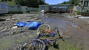 The Riverside Caravan Park at Llandre in the aftermath of the flooding