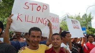 Rohingya refugees rally in front of the US Embassy in Kuala Lumpur