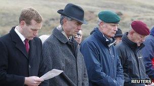 Foreign Office minister Jeremy Browne, Falklands governor Nigel Haywood and veterans