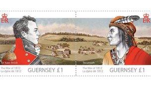 Stamp featuring portraits of Isaac Brock and Tecumseh