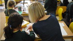 Generic teacher in classroom with pupils