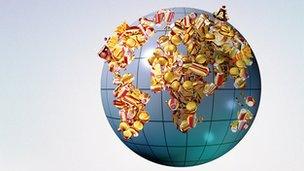 World made of hot dogs and sweets