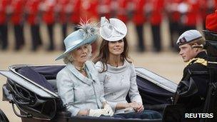 The Duchess of Cornwall, Duchess of Cambridge and Prince Harry attended the ceremony