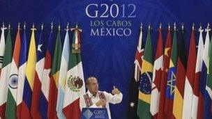 Mexican President Felipe Calderon at the inauguration of the G20 convention centre in Los Cabos