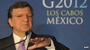 Jose Manuel Barroso speaks at a press conference in Los Cabos, Mexico 18 June 2012