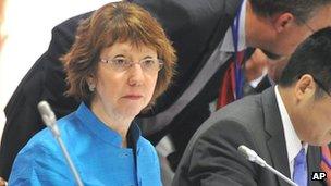 Catherine Ashton at the second day talks on Iran's nuclear programme in Moscow on 19 June 2012