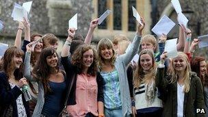 Students celebrating GCSE exam results