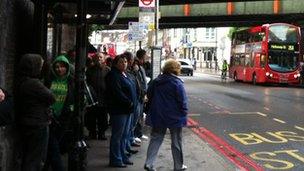 People waiting for a bus at Finsbury Park