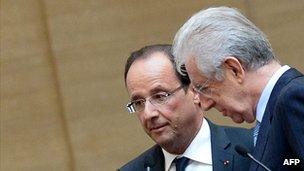 French President Francois Hollande (left) and Italy's PM Mario Monti, 15 Jun 12