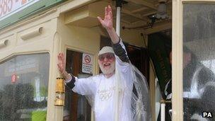 Peter Cunningham took the Olympic flame on the Blackpool Tramway