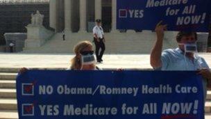 Protesters outside the US Supreme Court, Washington DC 25 June 2012