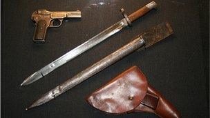 A pistol and knife owned by Yakov Yurovsky, leader of the execution squad